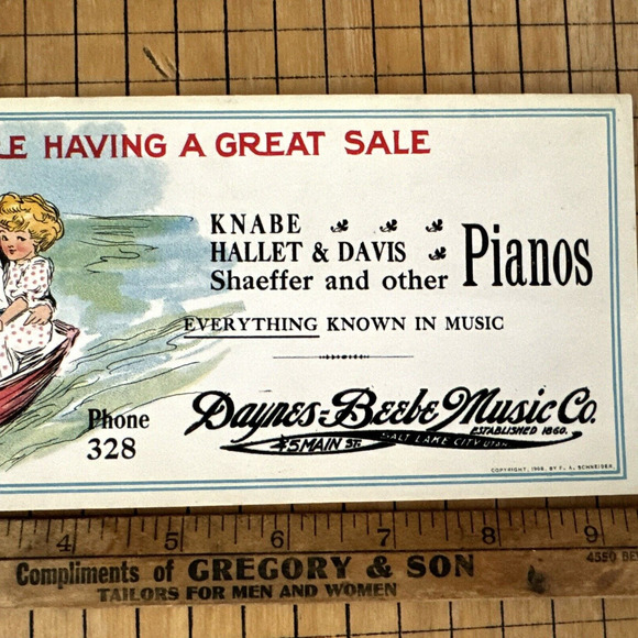 Daynes Beebe Music Salt Lake City Utah Advertising Ink Blotter Sailboat 1908 HTF - Picture 4 of 6